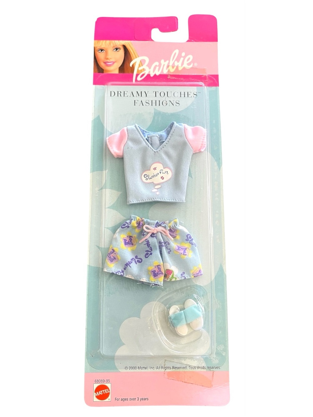 2000 Barbie Dreamy Touches 68089-95 Slumber Fun Pajama Top Shorts Set + Slippers